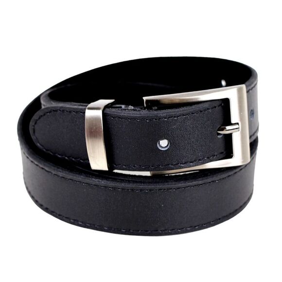 BLACK GENUINE LEATHER 1 1/8"Wd STITCHED CASUAL DRESS MEN'S BELT Sz 36-38 (*31 - Picture 2 of 11